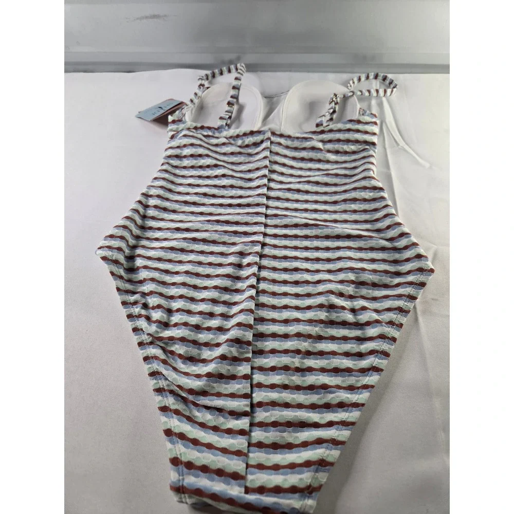Shade & Shore Womens Striped One Piece Swimsuit Textured Size S (4-6) NWT